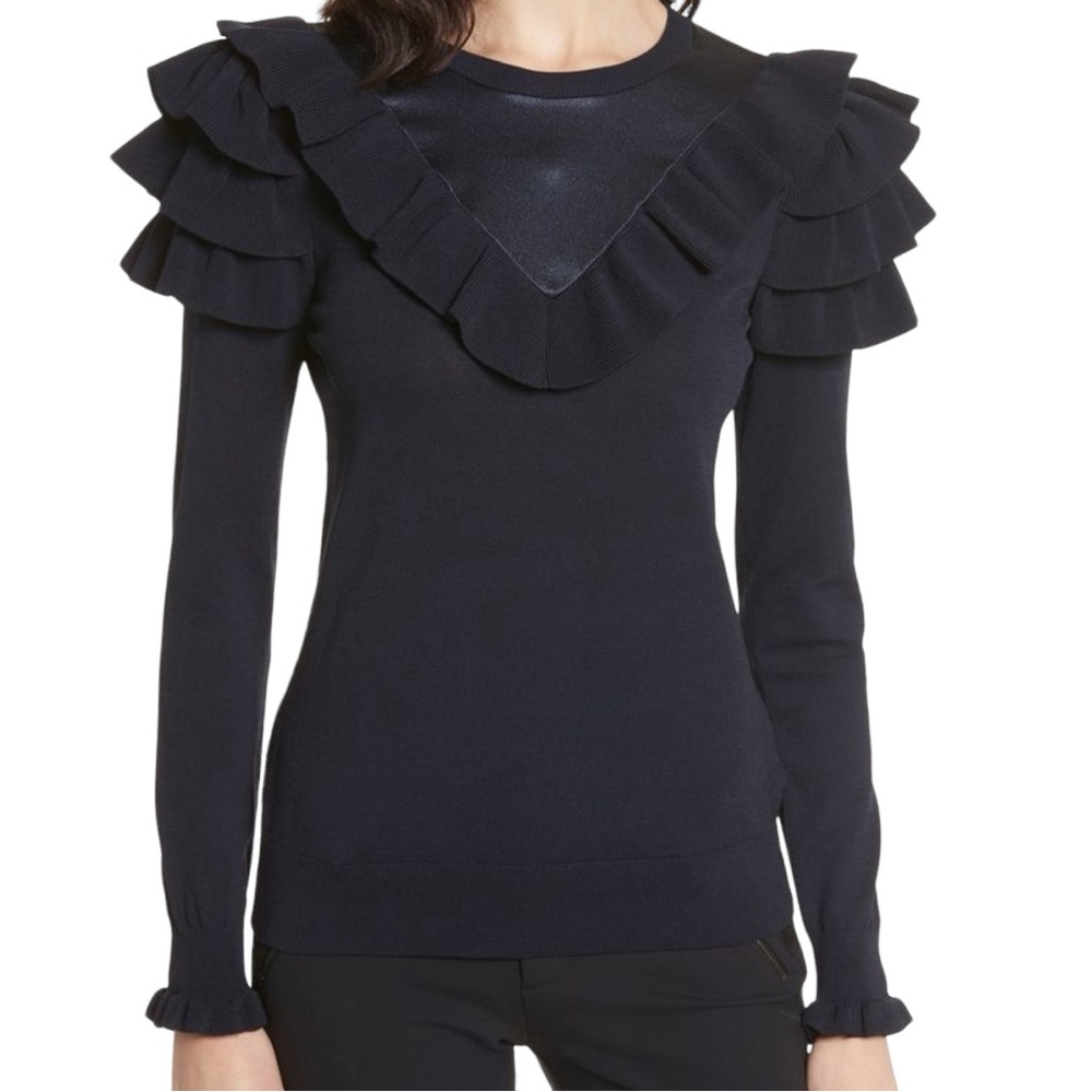 Ted Baker London Hellgar Satin Contrast Ruffle Sweater